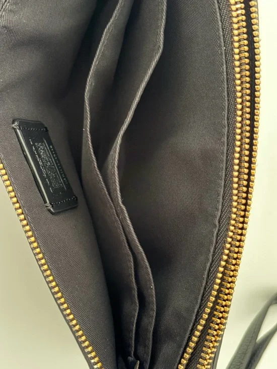 Coach Black Pebbled Leather Zip Wristlet with Gold Logo - Picture 15 of 16